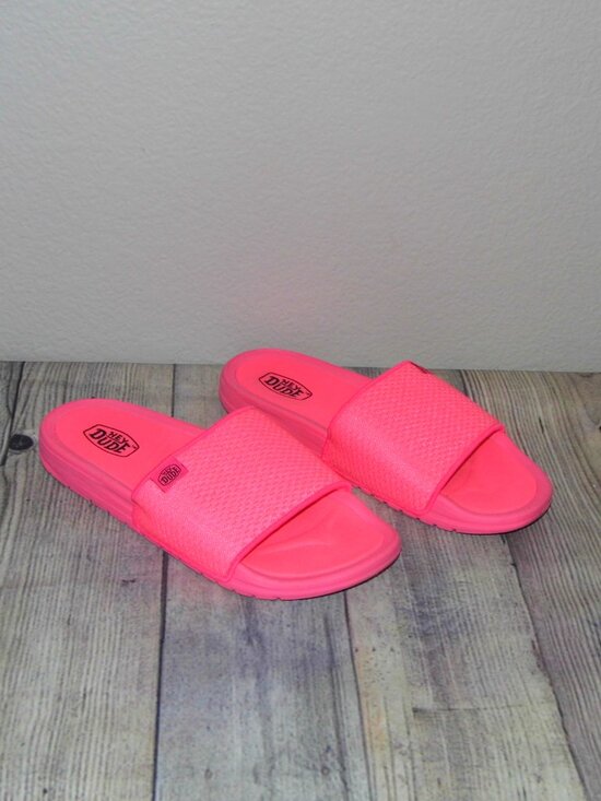 Hey Dude Shoes - HEY DUDE Chandler Knit Fluorescent Pink Slide Sandals Womens Size 7